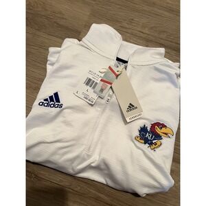 Kansas Jayhawks Adidas 1/4 Zip Pullover‎ Sweatshirt Womens Large White Stretch